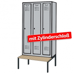 Kleiderspind mit untergebauter Sitzbank und Zylinderschloss, BxTxH 900x500/815x2090 mm