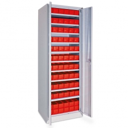 Schrank mit Regalkästen rot, LxBxH 400x91x81 mm, Türen in lichtgrau RAL 7035