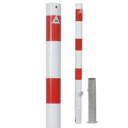 Absperrpfosten, sichtbare Höhe 900 mm, rot/weiß, Herausnehmbare Ausführung, Rundrohr-Ø 60 mm, mit Bodenhülse
