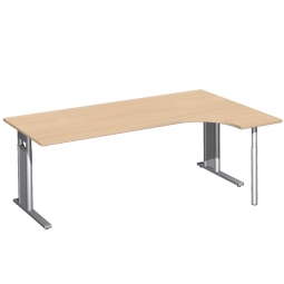 Schreibtisch PREMIUM, Schrankansatz rechts, Buche/Silber, BxTxH 2000x800/1200x680-820 mm