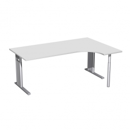Schreibtisch PREMIUM, Schrankansatz rechts, Lichtgrau/Silber, BxTxH 1800x800/1200x680-820 mm