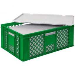 EPS-Thermobox im Stapelkorb mit Deckel, LxBxH 600x400x240 mm, grüner Korb, grauer Deckel