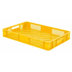 Durchbrochener Eurobehälter mit 2 Durchfassgriffen, LxBxH 600x400x90 mm, 15 Liter, gelb