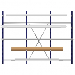Komplettes Kragarmregal, leichte Ausführung, doppelseitige Nutzung, BxTxH 3235x1000x2480 mm, Gesamt-Tragkraft 7000 kg