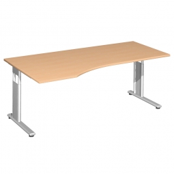 PC-Schreibtisch ELEGANCE links, feste Höhe, Dekor Buche, Gestell Silber, BxTxH 1800x800/1000x720 mm