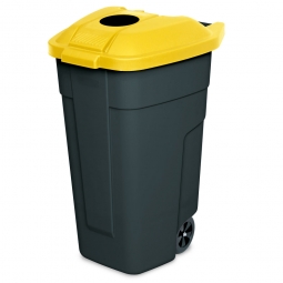 Fahrbare Tonne - 100 Liter mit Einwurföffnung im Deckel, BxTxH 510x550x850 mm, Korpus schwarz/Deckel gelb