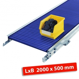 Klein-Rollenbahn, LxB 2000x540 mm, Bahnbreite: 500 mm, Achsabstand: 50 mm, Tragrollen Ø 30x1,5 mm