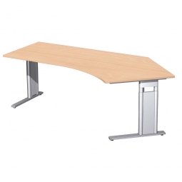 Schreibtisch PREMIUM höhenverstellbar, 135° rechts, Buche/Silber, BxTxH 2166x800/1130x680-820 mm