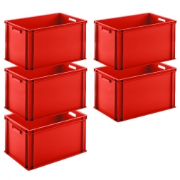 Set mit 5 Euro-Stapelbehältern, LxBxH 600x400x320 mm, rot