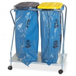 Wertstoffsammler fahrbar, BxTxH 640x330x860 mm, mit zwei eckigen Deckeln in gelb + schwarz, für 2x Müllsäcke ab 70 Liter