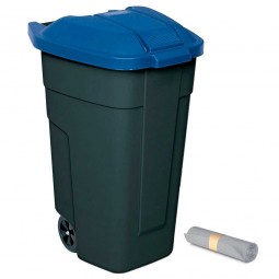 Rolleimer 100 Liter + GRATIS 50 Müllsäcke, BxTxH 510x550x850 mm, Korpus anthrazit, Deckel blau