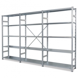 Fachbodenregal "Flex" mit 15 Fachböden, Stecksystem, BxTxH 3140x415x2000 mm, glanzverzinkt, Tragkraft 100 kg/Boden