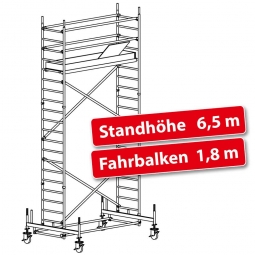 Fahrgerüst Plettac Alu Star 80 mit Fahrbalken, Arbeitshöhe 8,5 m, Gerüsthöhe 7,75 m, Standhöhe 6,5 m