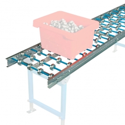Röllchenbahn, leichte Ausführung, bis 30 kg, Stahl-Röllchen Ø 48 mm, Achsabstand 100 mm, LxB 3000x400 mm