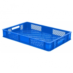 Durchbrochener Eurobehälter mit 2 Durchfassgriffen, LxBxH 600x400x90 mm, 15 Liter, blau
