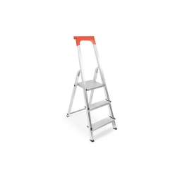 Alu-Stufenleiter mit 3 Stufen, obere Ablage mit Eimerhaken, max. erreichbare Arbeitshöhe 2565 mm