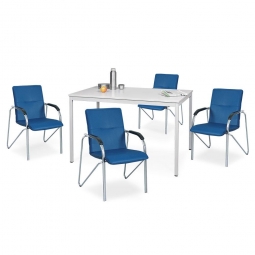 5-teilige Sitzgruppe: 4 Stapelsessel, Bezug blau + 1 Tisch, BxTxH 1200x800x750 mm