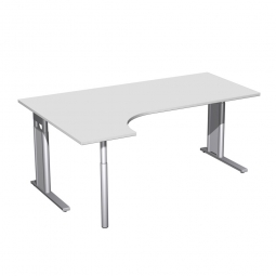 Schreibtisch PREMIUM, Schrankansatz links, Lichtgrau/Silber, BxTxH 1800x800/1200x680-820 mm
