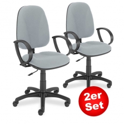 2er-Set Bürodrehstühle "Economy" mit Armlehnen, Permanentkontakt-Mechanik, Polster grau