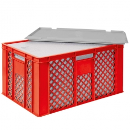 EPS-Thermobox im Stapelkorb mit Deckel, LxBxH 600x400x320 mm, roter Korb, grauer Deckel