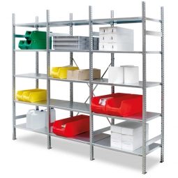 Fachbodenregal Basic mit 15 Regalböden, Stecksystem, Länge 3140 mm, Tiefe 300 mm, glanzverzinkt