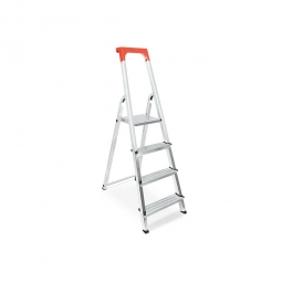 Alu-Stufenleiter mit 4 Stufen, obere Ablage mit Eimerhaken, max. erreichbare Arbeitshöhe 2780 mm
