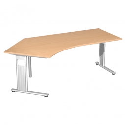 Schreibtisch ELEGANCE 135° links, höhenverstellbar, Dekor Buche, Gestell Silber,BxTxH 2166x1130x680-820 mm