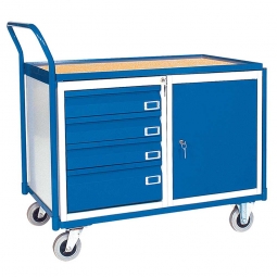 Werkstatt- und Montagewagen mit 1 Schrank und, 4 Schubladen, LxBxH 1125x625x980 mm, Tragkraft 250 kg