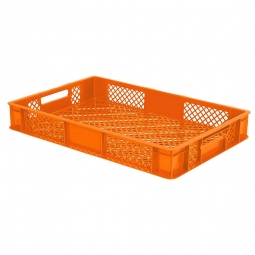 Durchbrochener Eurobehälter mit 2 Durchfassgriffen, LxBxH 600x400x90 mm, 15 Liter, orange