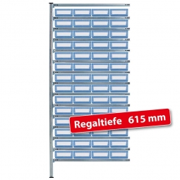 Fachbodensteck-Anbauregal, BxTxH 1000x615x2000 mm, 15 Böden, mit 56 Regalkästen LxBxH 600x234x90 mm, Farbe hellblau