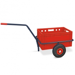 Handwagen anthrazit mit E3 Kunststoffkasten rot, H 300 mm - LxBxH 1250x640x660 mm, Tragkraft 200 kg
