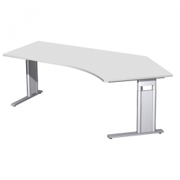 Schreibtisch PREMIUM höhenverstellbar, 135° rechts, Lichtgrau/Silber, BxTxH 2166x800/1130x680-820 mm
