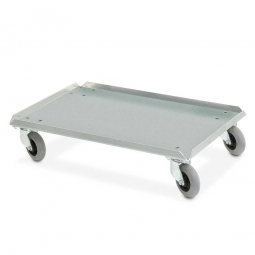 Alu-Flüster-Roller für Eurobehälter 600x400 mm, 100 mm PU-Rad, Deck geschlossen, Tragkraft 250 kg