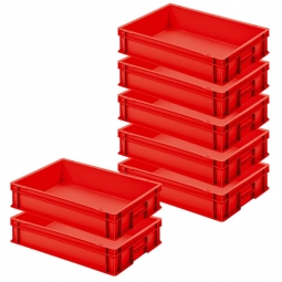 Set mit 5 Euro-Stapelbehältern + 2 Behälter GRATIS, Farbe rot, LxBxH 600x400x120 mm