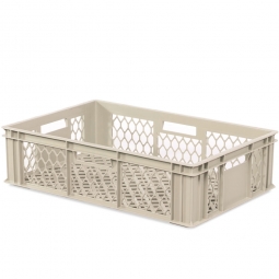Euro-Gläserkasten, LxBxH 600x400x155 mm, durchbrochen, 4 Durchfassgriffe, 28 Liter, PE-HD, kieselgrau