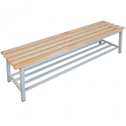 Sitzbank mit Schuhrost, BxTxH 1500x400x400 mm, Gestell RAL 7035 lichtgrau, Sitzfläche aus Naturholz