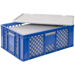 EPS-Thermobox im Stapelkorb mit Deckel, LxBxH 600x400x240 mm, blauer Korb, grauer Deckel
