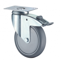 Schwere Apparate-Lenkrolle mit Feststellbremse, Rad-ØxB 80x21 mm, Tragkraft 80 kg, grau