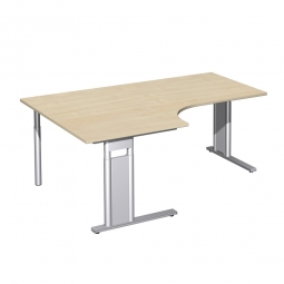 Schreibtisch PREMIUM, Tischansatz links, Ahorn/Silber, BxTxH 1800x800/1200x680-820 mm