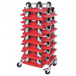 Rollerständer mit 15 Transportrollern 600x400 mm mit schwarzen Kunststoffrädern, rot
