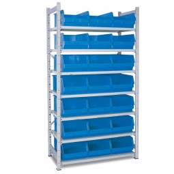 Steckregal, verzinkt, BxTxH 1070x515x2000 mm, 7 Böden, 21 Sichtboxen LB 2 Farbe blau