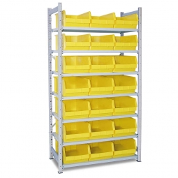 Steckregal, verzinkt, BxTxH 1070x515x2000 mm, 7 Böden, 21 Sichtboxen LB 2 Farbe gelb