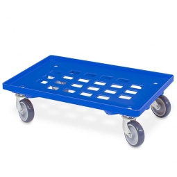 ABS-Kunststoff-Transportroller für 600x400 mm Eurobehälter, 100 mm Gummi-Rad, Gitterdeck blau, Tragkraft 250 kg