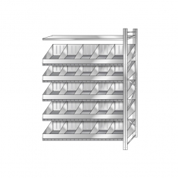 Schüttgut-Anbauregal, BxTxH 1510x525x2500 mm, 5 Ebenen, 20 Schüttfächer, 2 Regalböden, glanzverzinkt