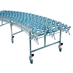 Scheren-Röllchenbahn, LxB 1700/6200x600 mm, Stahl-Röllchen Ø 48 mm, verzinkt