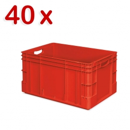 40 Schwerlastbehälter, geschlossen, LxBxH 600x400x320 mm, 64 Liter, 2 Durchfassgriffe, rot