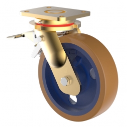 Schwerlast-Lenkrolle mit Bremse Polyurethan, Grauguss, Rad-ØxB 160x50 mm, Tragkraft 770 kg