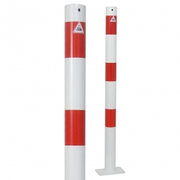 Absperrpfosten, sichtbare Höhe 900 mm, rot/weiß, Rundrohr-Ø 60 mm, feste Ausführung, mit Bodenplatte