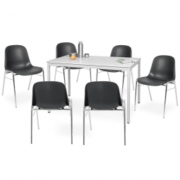 7-teilige Sitzgruppe: 6 Schalenstühle + 1 Tisch, BxTxH 1200x800x750 mm, lichtgrau/schwarz