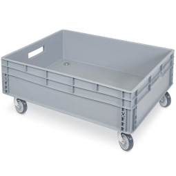 Eurobehälter mit 4 Lenkrollen, LxB 800x600 mm, Gesamthöhe 345 mm, 87 Liter, grau